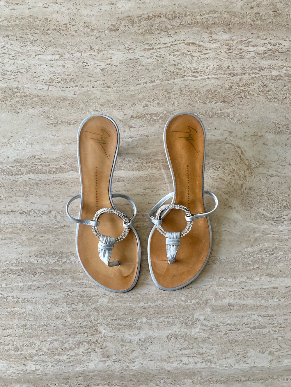 Vintage Giuseppe Zanotti Crystal Ring Thong Sandal Heels